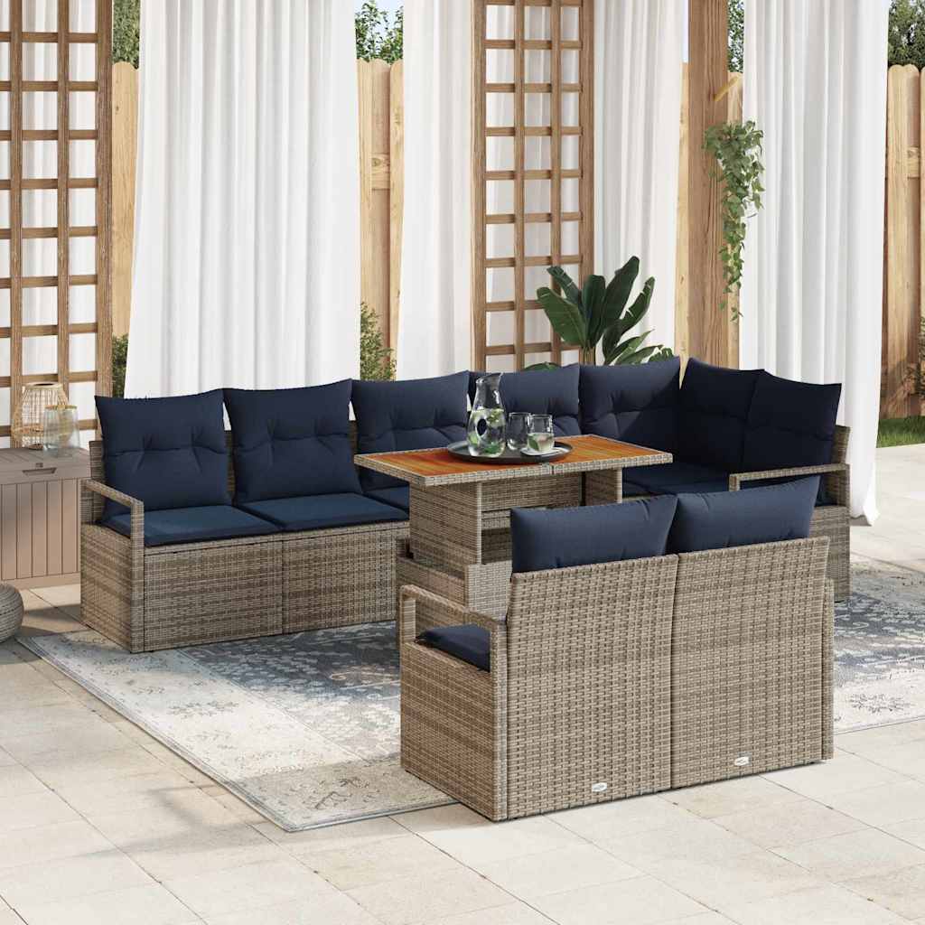 Set da Pranzo per Giardino con cuscino 9 pcs Grigio e Blu Navy | homemem39