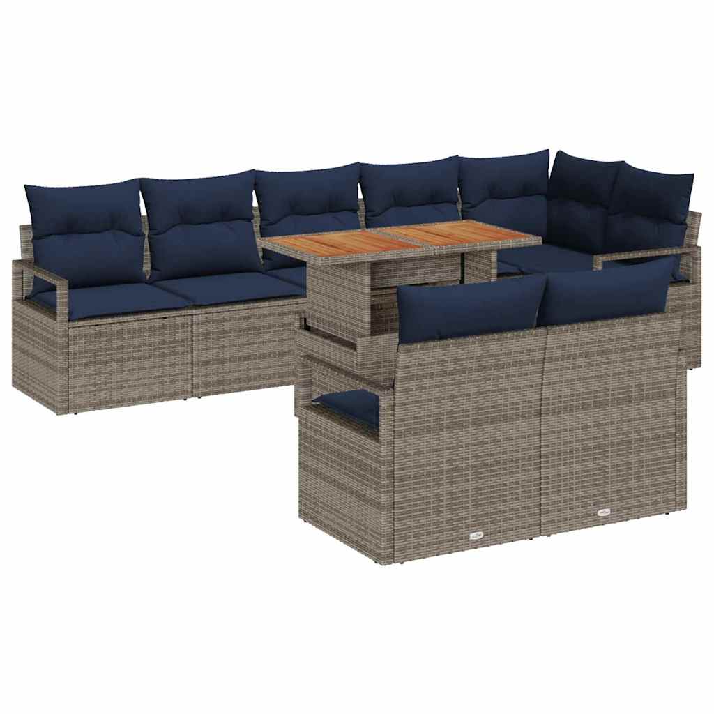 Set da Pranzo per Giardino con cuscino 9 pcs Grigio e Blu Navy | homemem39