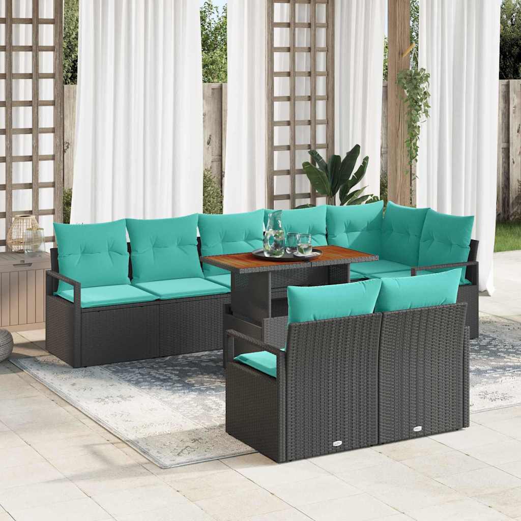 Set da Pranzo per Giardino con cuscino 9 pcs Nero e Verde acqua | homemem39