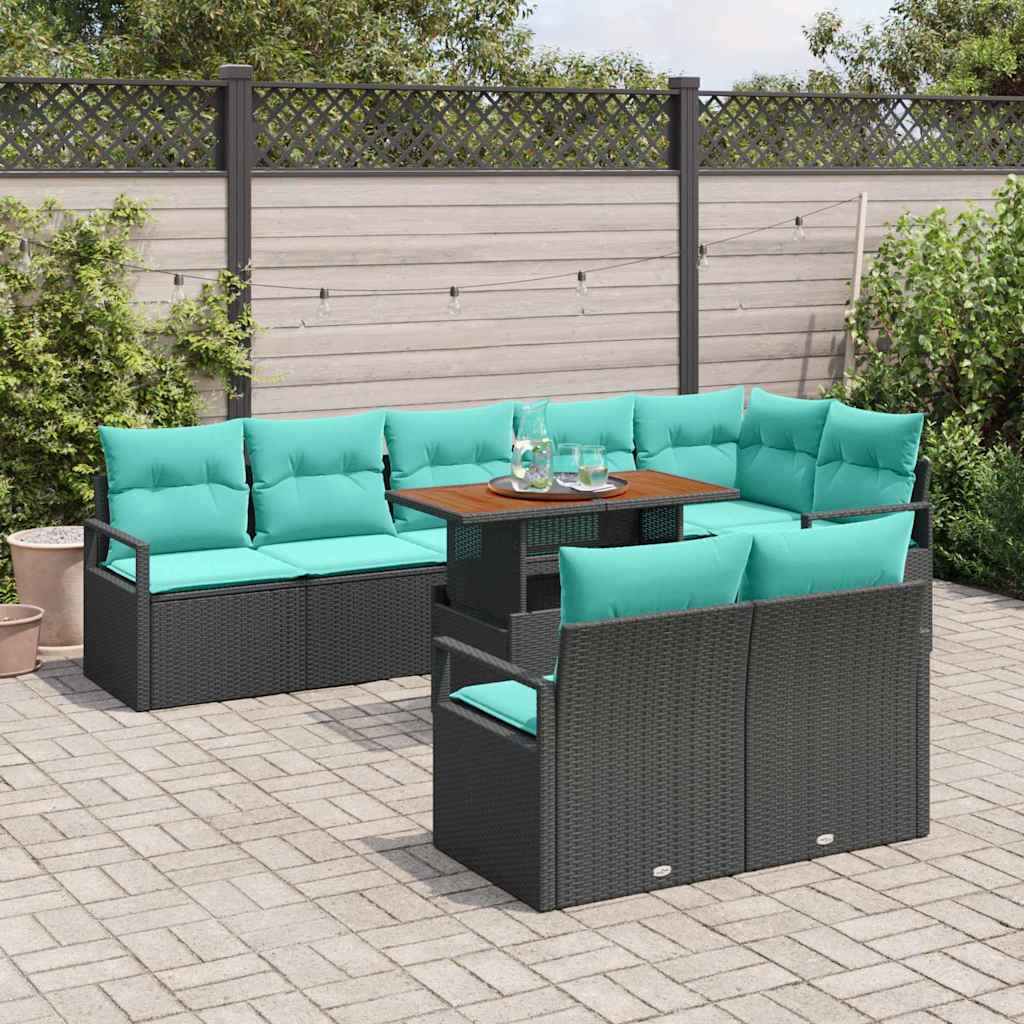 Set da Pranzo per Giardino con cuscino 9 pcs Nero e Verde acqua | homemem39