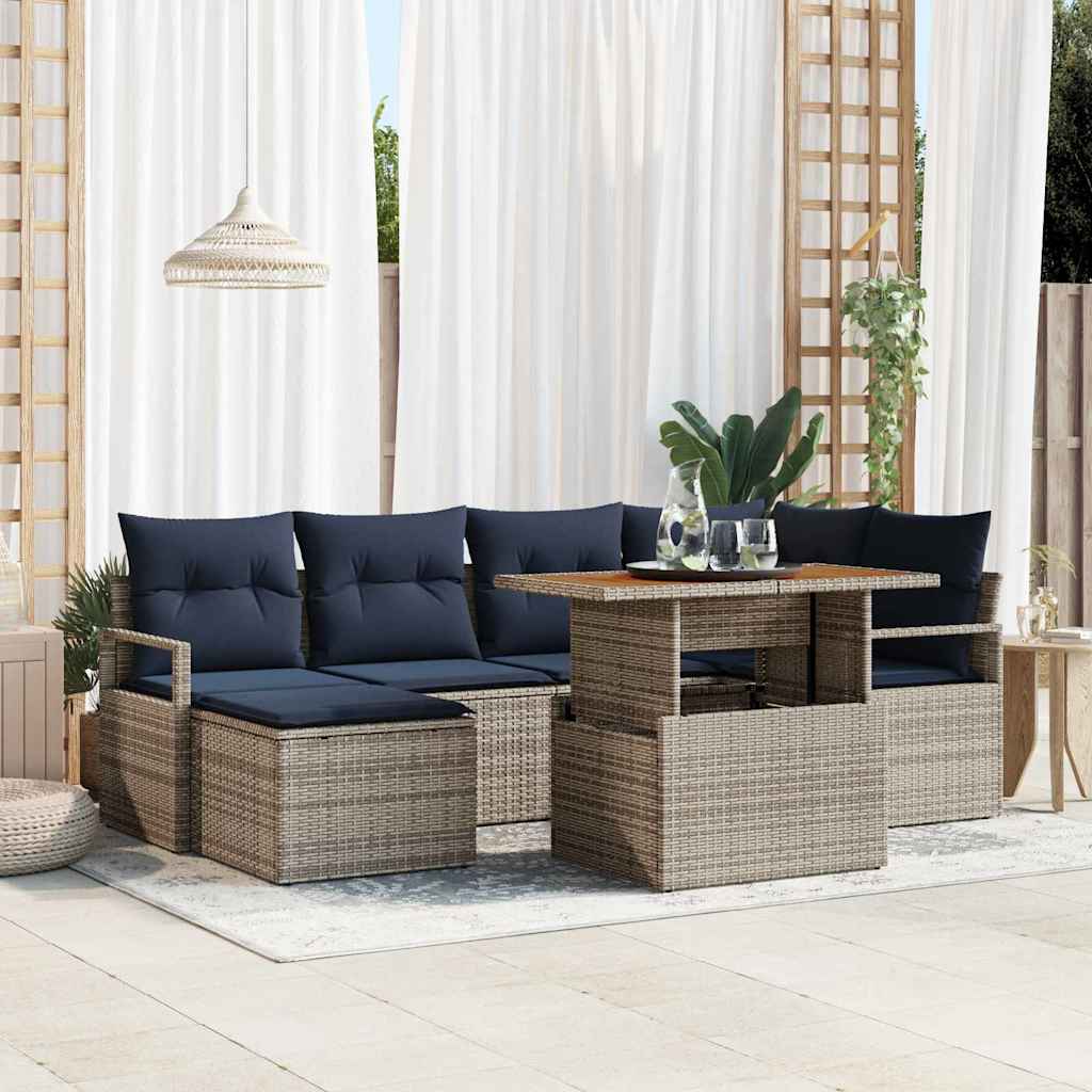 Set da Pranzo per Giardino con cuscino 7 pcs Grigio e Blu Navy | homemem39