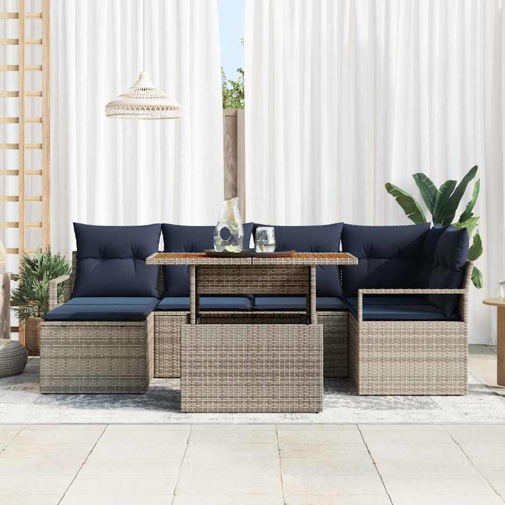 Set da Pranzo per Giardino con cuscino 7 pcs Grigio e Blu Navy | homemem39