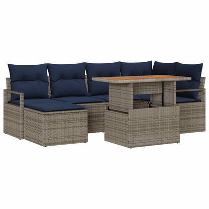 Set da Pranzo per Giardino con cuscino 7 pcs Grigio e Blu Navy | homemem39