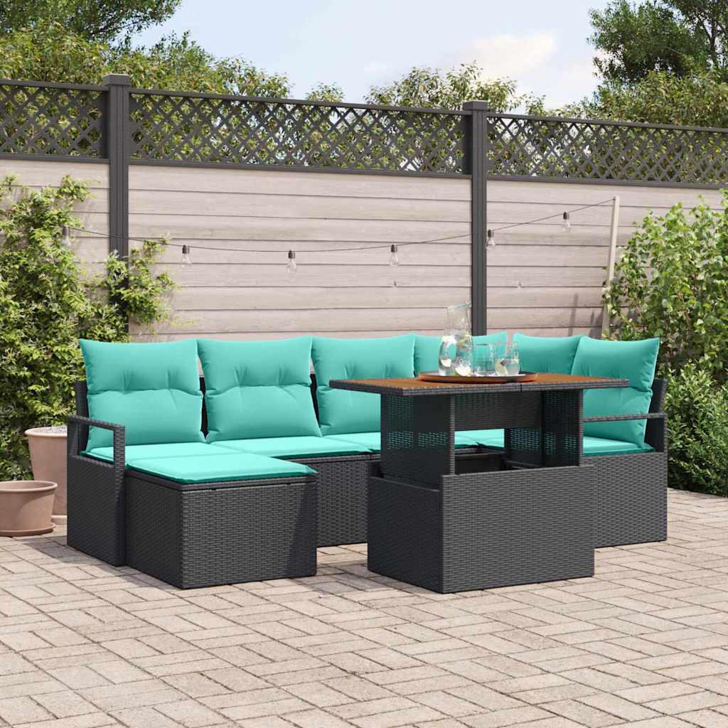 Set da Pranzo per Giardino con cuscino 7 pcs Nero e Verde acqua | homemem39