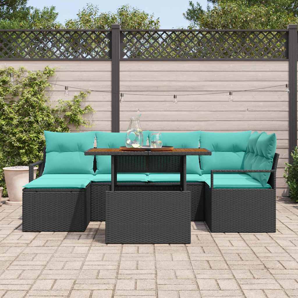 Set da Pranzo per Giardino con cuscino 7 pcs Nero e Verde acqua | homemem39