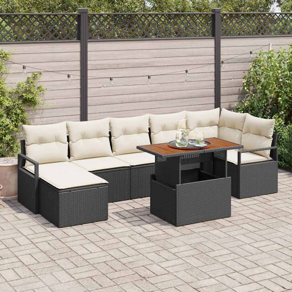 Set da Pranzo per Giardino con cuscino 8 pcs Nero e Crema | homemem39