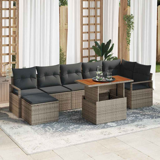 Set da Pranzo per Giardino con cuscino 8 pcs Grigio e Marrone