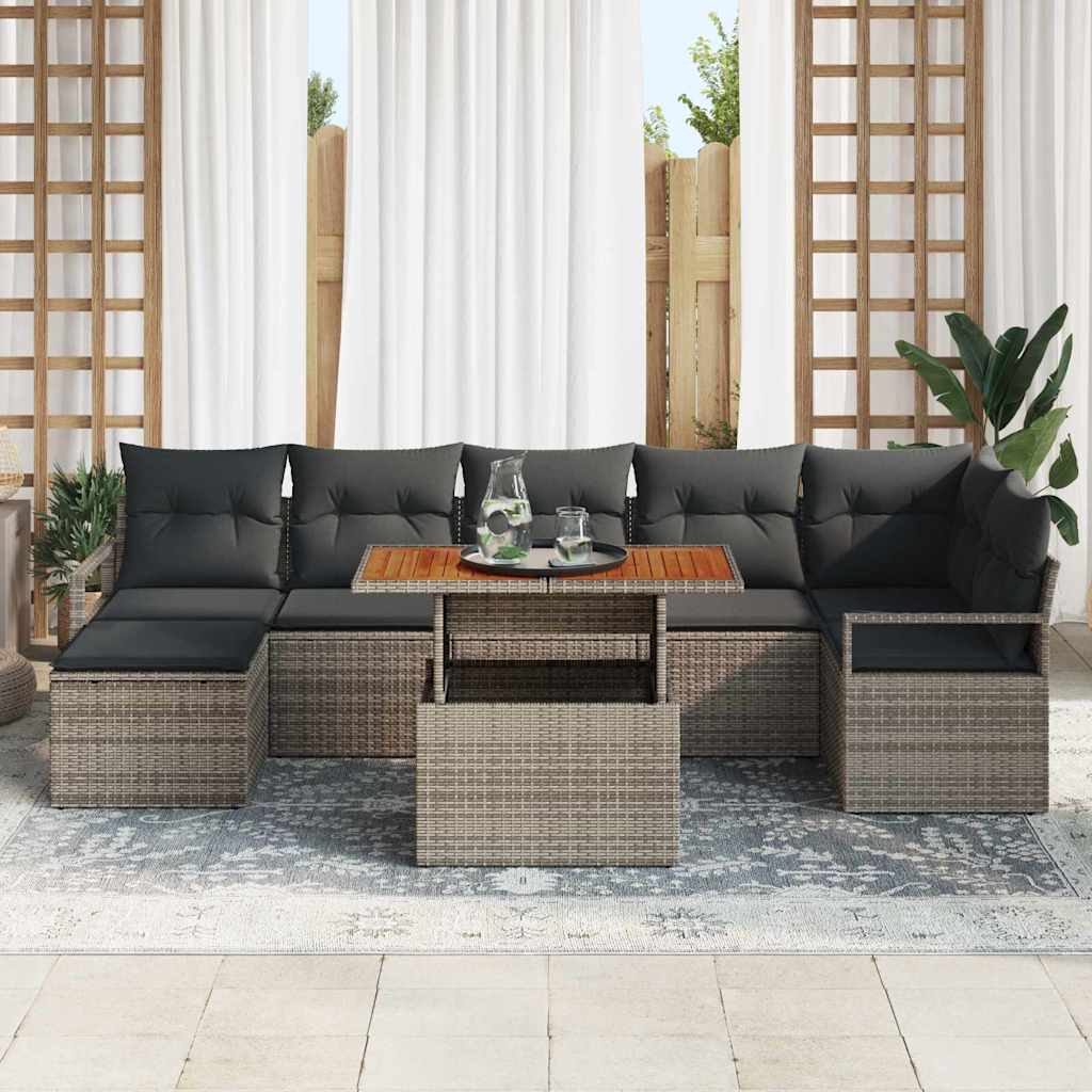 Set da Pranzo per Giardino con cuscino 8 pcs Grigio e Marrone | homemem39