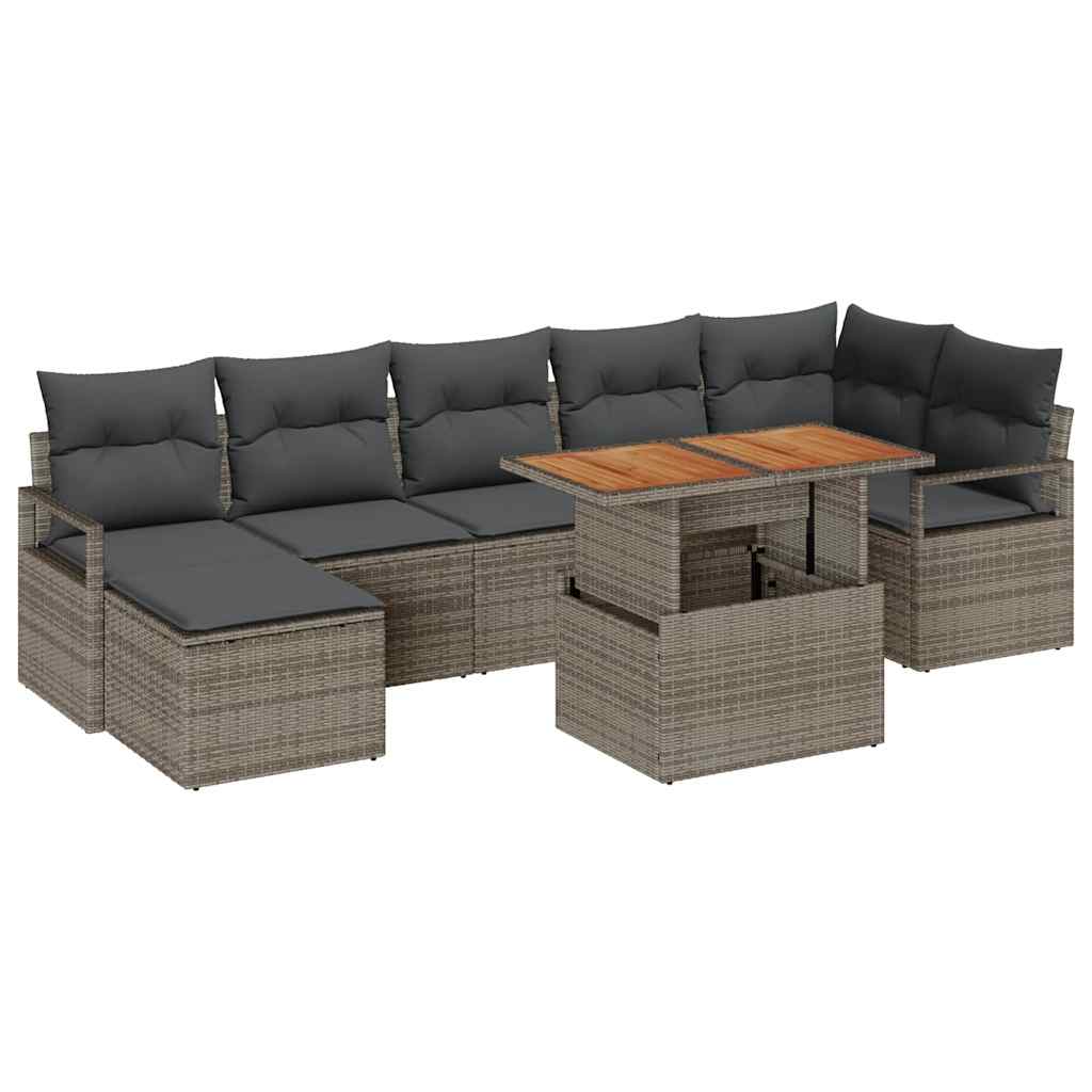 Set da Pranzo per Giardino con cuscino 8 pcs Grigio e Marrone | homemem39