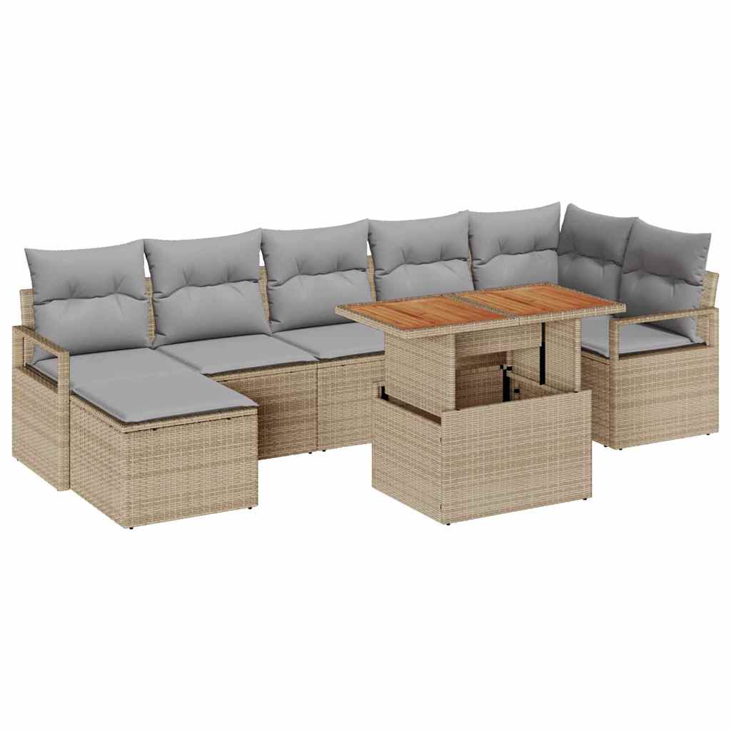 Set da Pranzo per Giardino con cuscino 8 pcs Beige e grigio | homemem39