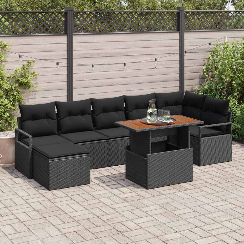 Set da Pranzo per Giardino con cuscino 8 pcs Nero e Marrone | homemem39
