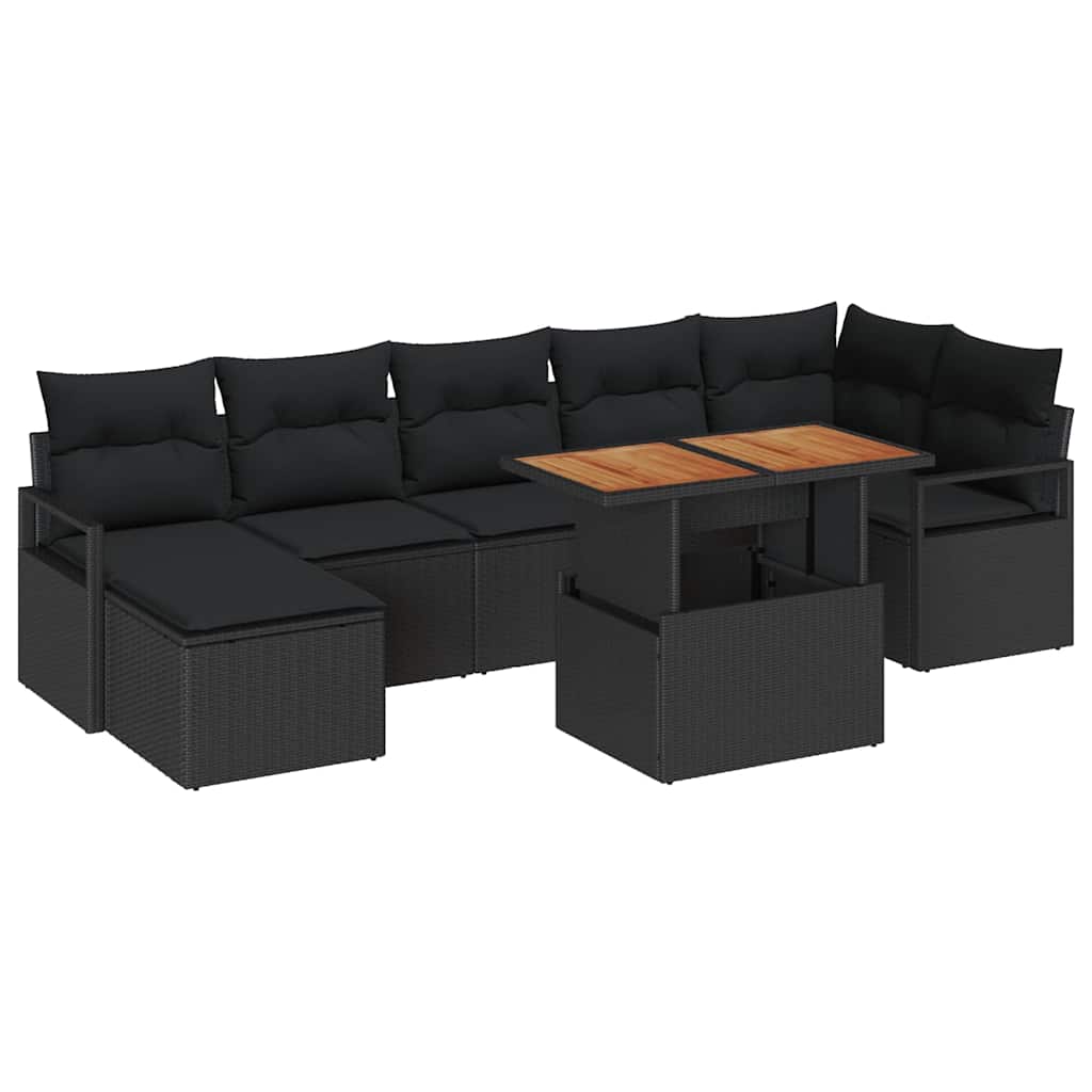 Set da Pranzo per Giardino con cuscino 8 pcs Nero e Marrone | homemem39