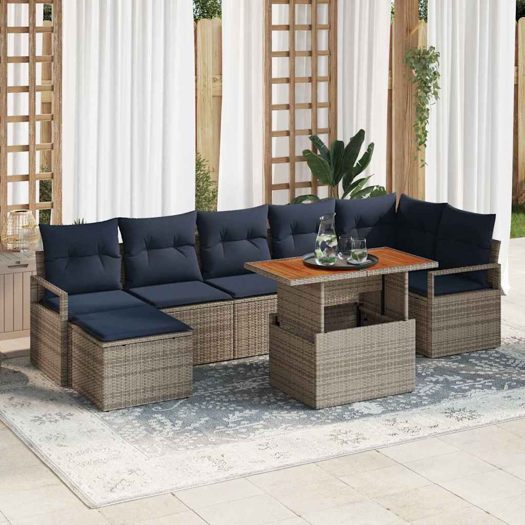Set da Pranzo per Giardino con cuscino 8 pcs Grigio e Blu Navy | homemem39