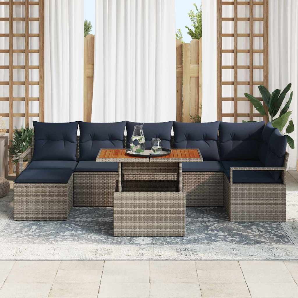 Set da Pranzo per Giardino con cuscino 8 pcs Grigio e Blu Navy | homemem39