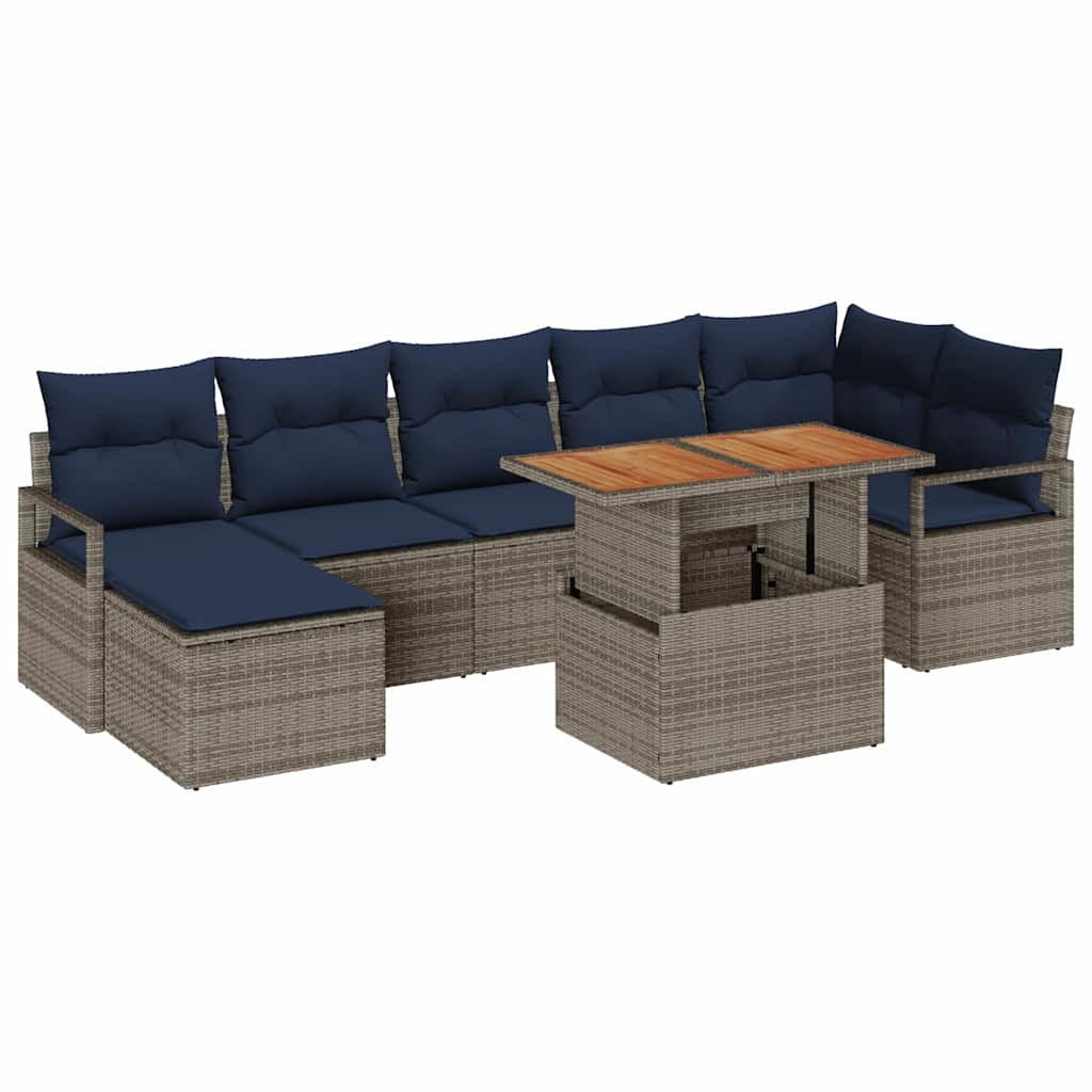 Set da Pranzo per Giardino con cuscino 8 pcs Grigio e Blu Navy | homemem39