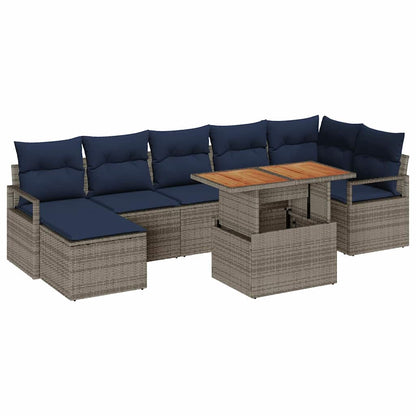 Set da Pranzo per Giardino con cuscino 8 pcs Grigio e Blu Navy | homemem39
