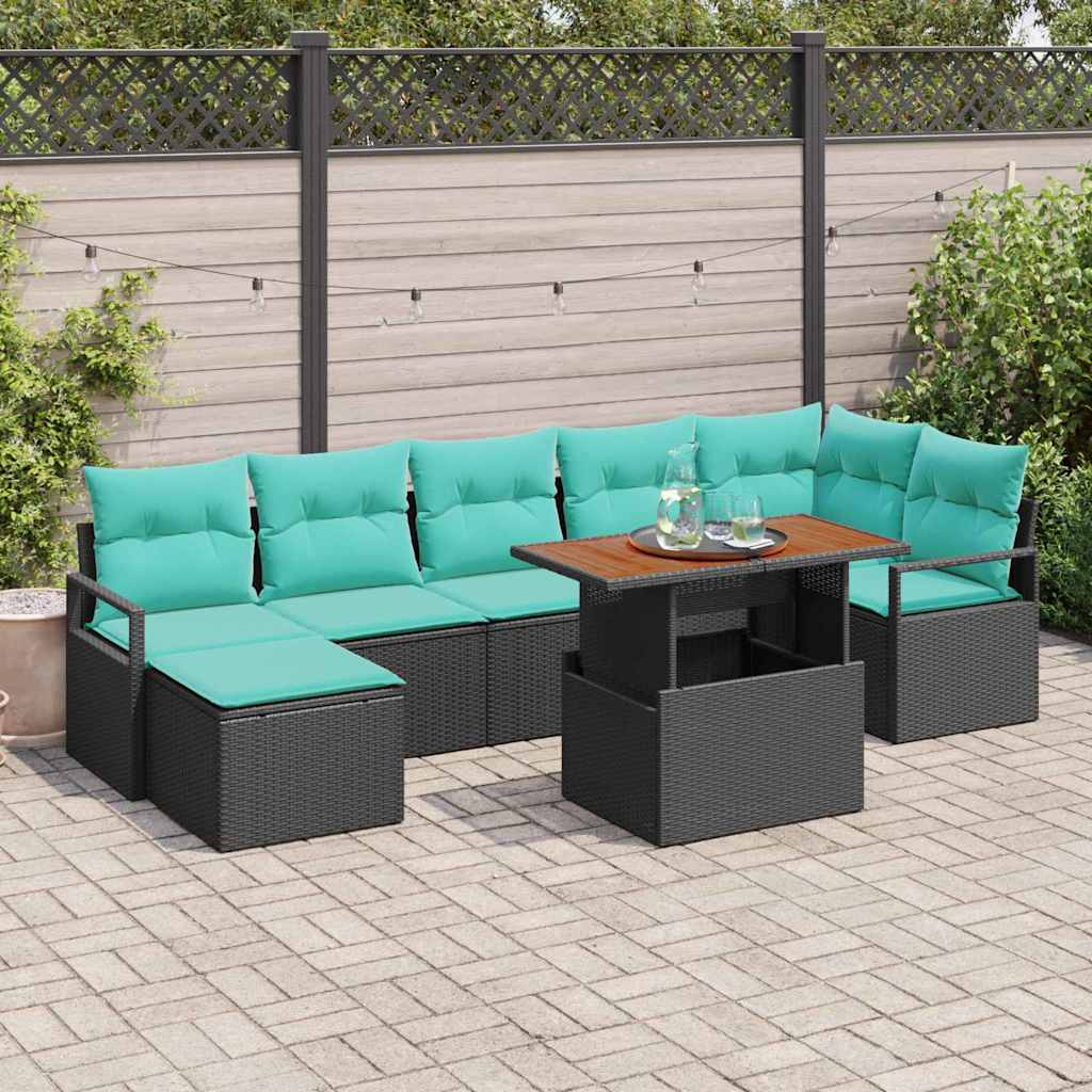 Set da Pranzo per Giardino con cuscino 8 pcs Nero e Verde acqua | homemem39
