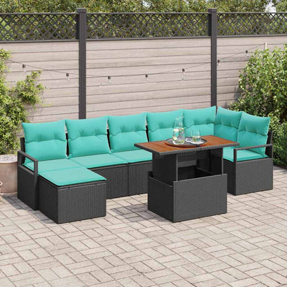 Set da Pranzo per Giardino con cuscino 8 pcs Nero e Verde acqua | homemem39