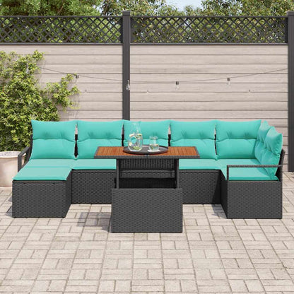 Set da Pranzo per Giardino con cuscino 8 pcs Nero e Verde acqua | homemem39