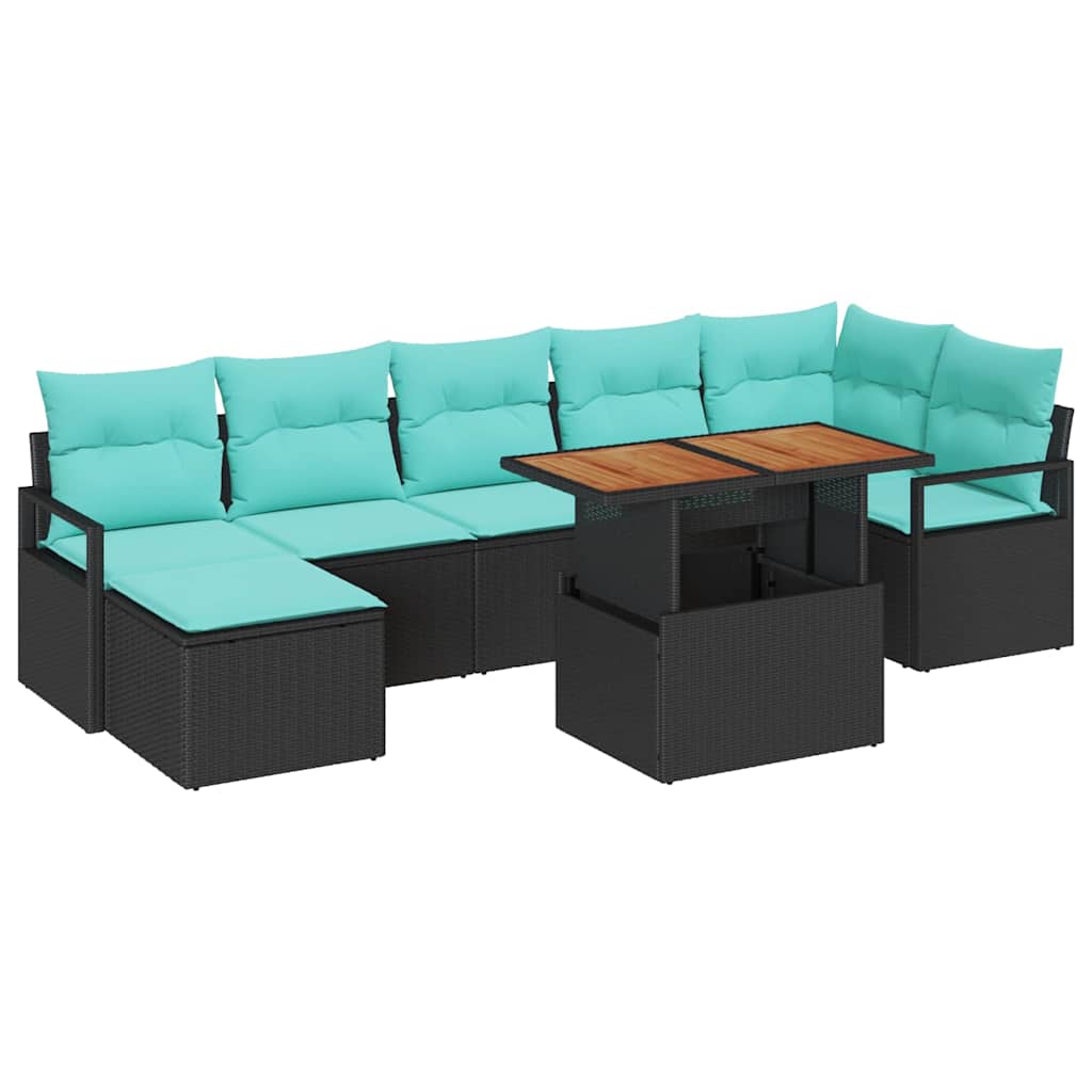 Set da Pranzo per Giardino con cuscino 8 pcs Nero e Verde acqua | homemem39