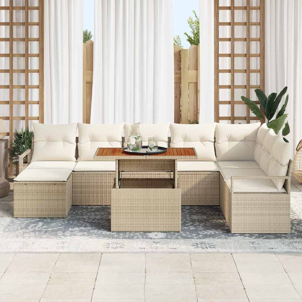 Set Divano da Giardino con cuscino 9 pcs Beige e Crema | homemem39