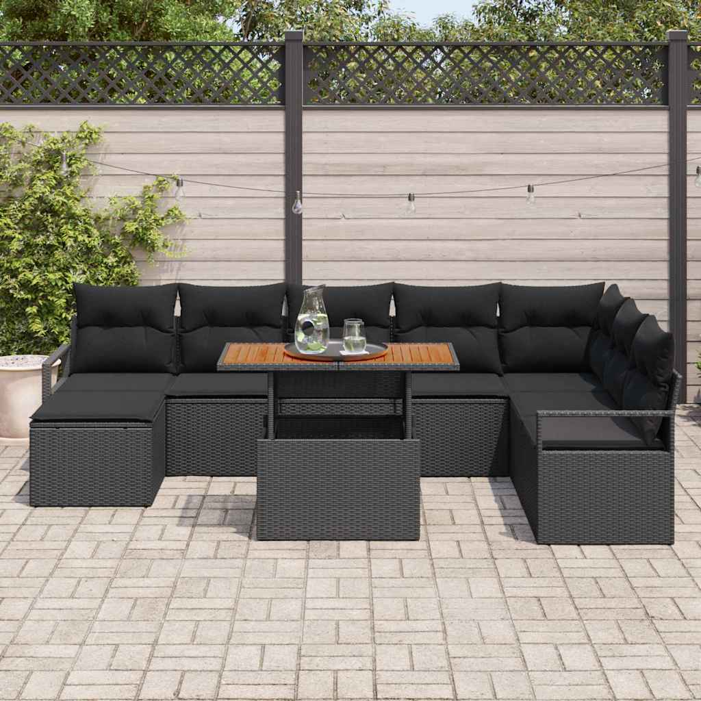 Set Divano da Giardino con cuscino 9 pcs Nero e Marrone | homemem39