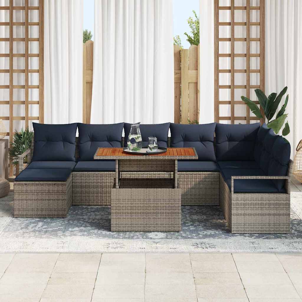 Set da Pranzo per Giardino con cuscino 9 pcs Grigio e Blu Navy | homemem39
