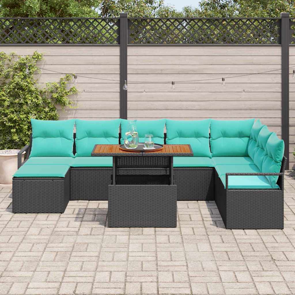 Set da Pranzo per Giardino con cuscino 9 pcs Nero e Verde acqua | homemem39