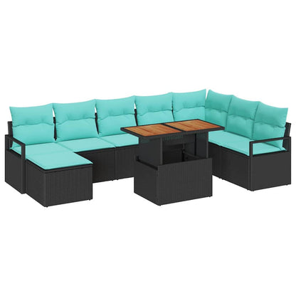 Set da Pranzo per Giardino con cuscino 9 pcs Nero e Verde acqua | homemem39