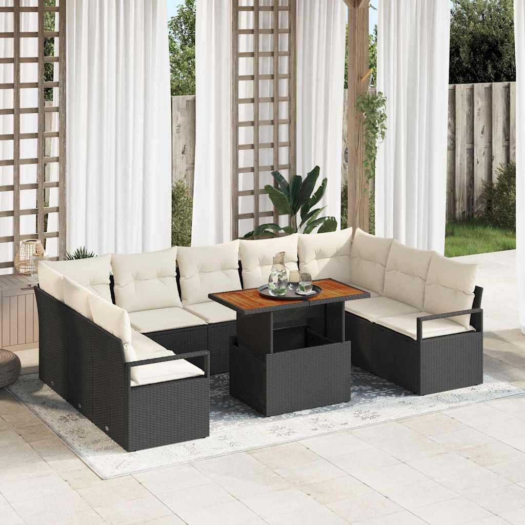 Set Divano da Giardino con cuscino 10 pcs Nero e Crema | homemem39