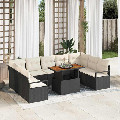 Set Divano da Giardino con cuscino 10 pcs Nero e Crema | homemem39