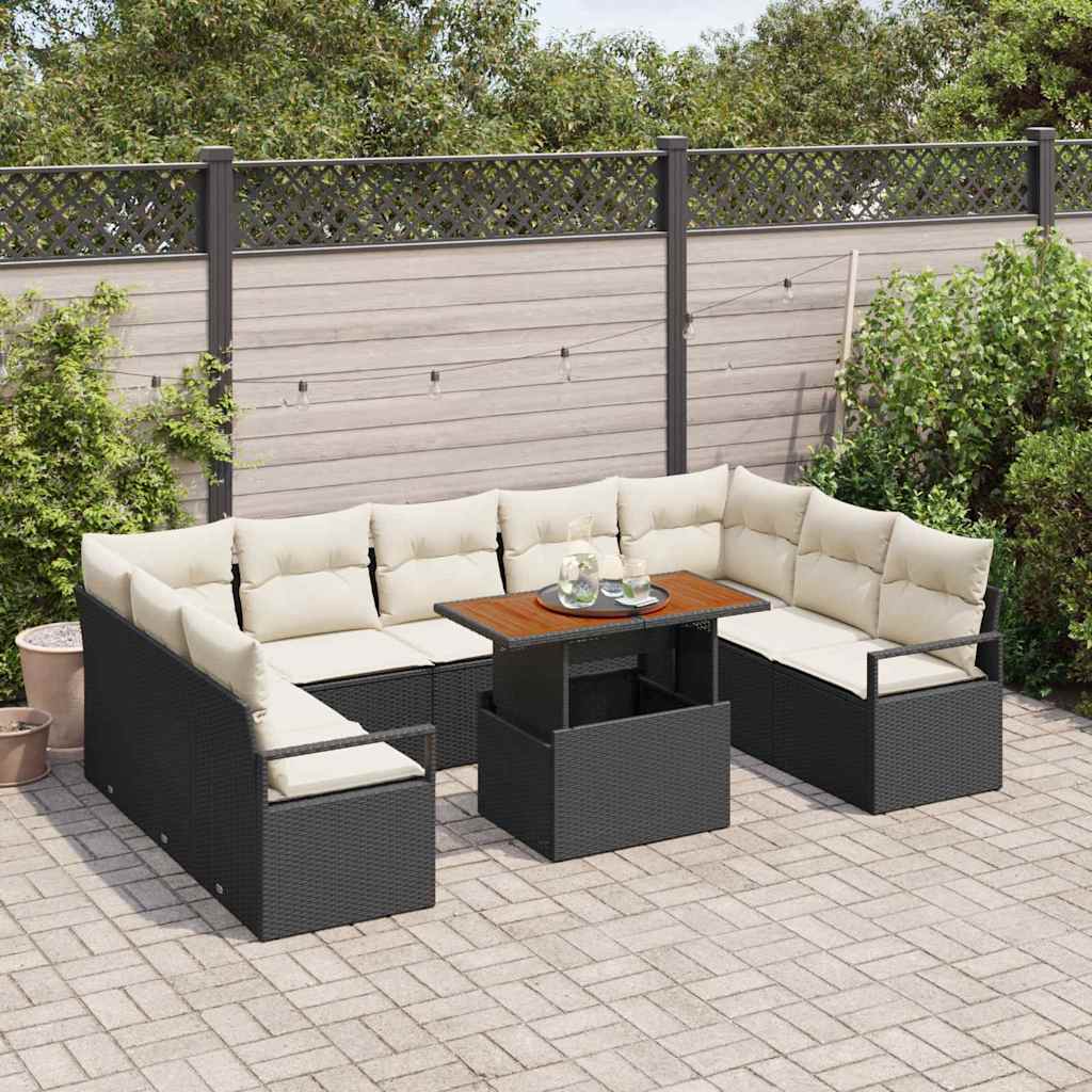 Set Divano da Giardino con cuscino 10 pcs Nero e Crema | homemem39