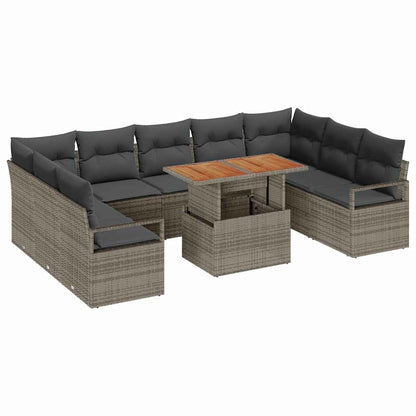Set Divano da Giardino con cuscino 10 pcs Grigio e Marrone | homemem39
