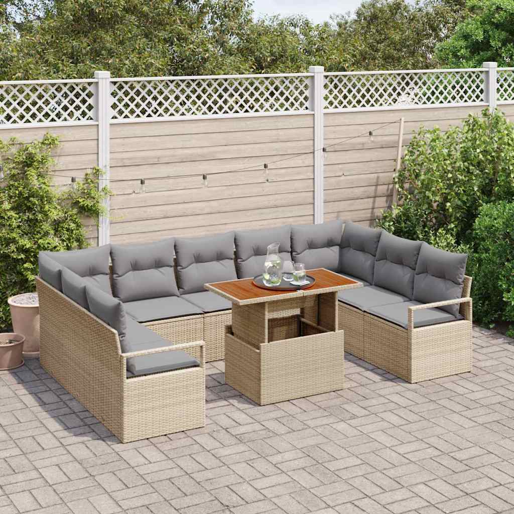 Set Divano da Giardino con cuscino 10 pcs Beige e grigio | homemem39