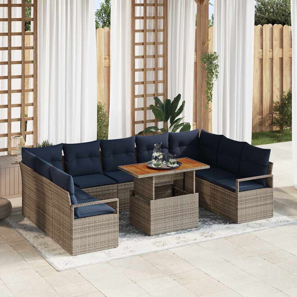 Set Divano da Giardino con cuscino 10 pcs Grigio e Blu Navy | homemem39