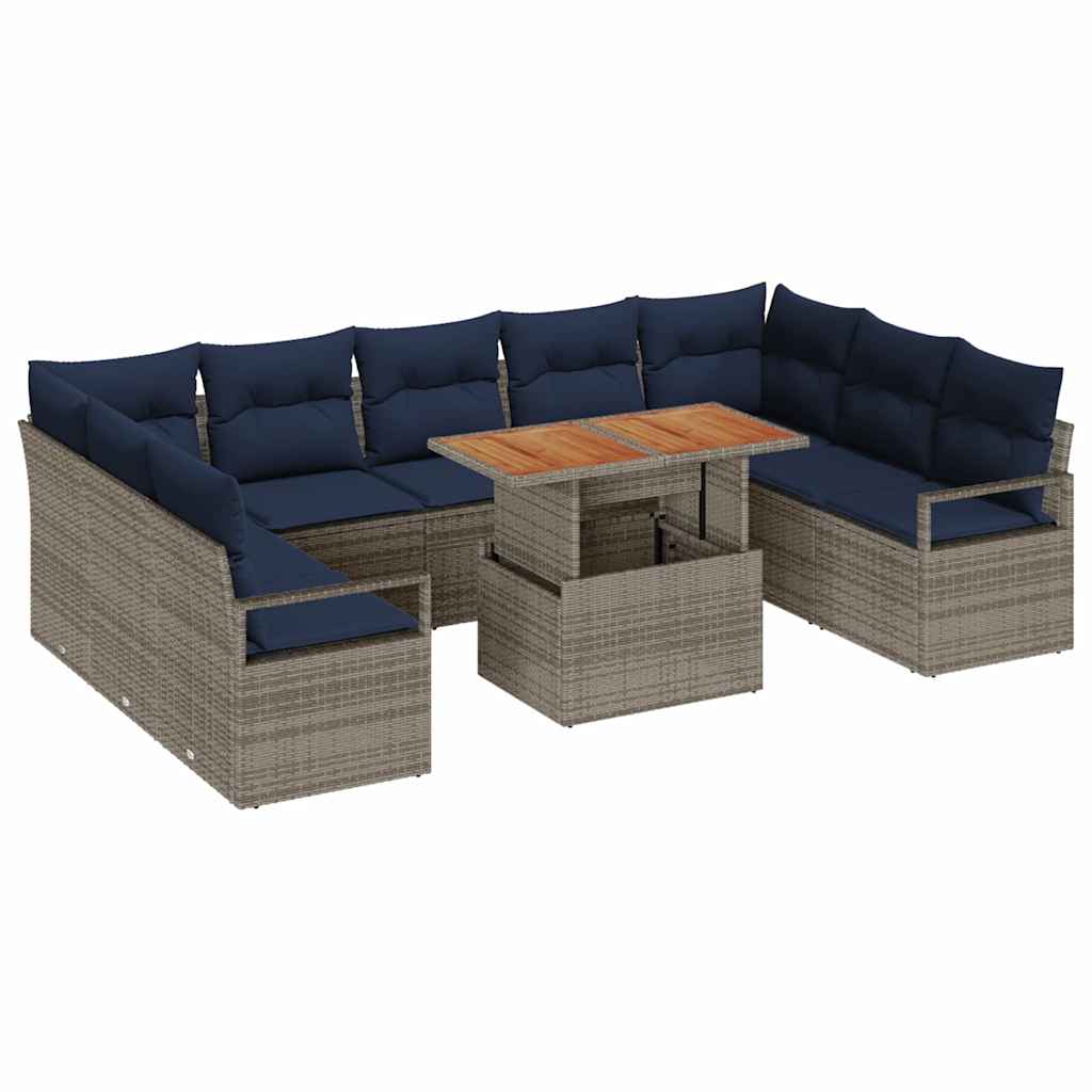 Set Divano da Giardino con cuscino 10 pcs Grigio e Blu Navy | homemem39