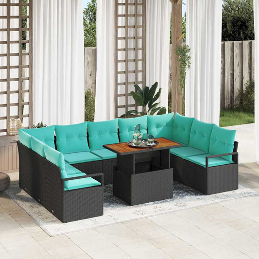 Set Divano da Giardino con cuscino 10 pcs Nero e Verde acqua