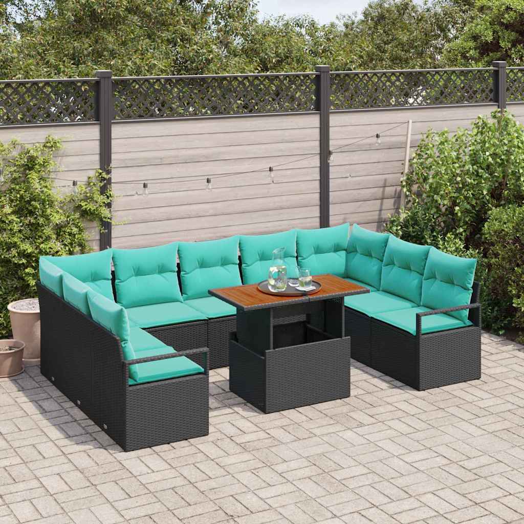 Set Divano da Giardino con cuscino 10 pcs Nero e Verde acqua | homemem39
