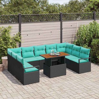 Set Divano da Giardino con cuscino 10 pcs Nero e Verde acqua | homemem39