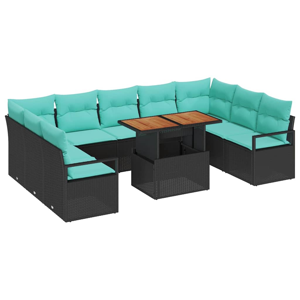 Set Divano da Giardino con cuscino 10 pcs Nero e Verde acqua | homemem39