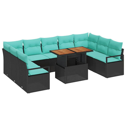 Set Divano da Giardino con cuscino 10 pcs Nero e Verde acqua | homemem39