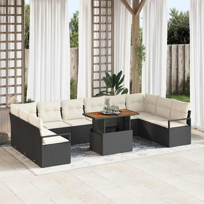Set Divano da Giardino con cuscino 11 pcs Nero e Crema | homemem39
