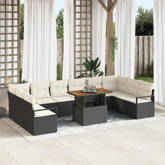 Set Divano da Giardino con cuscino 11 pcs Nero e Crema