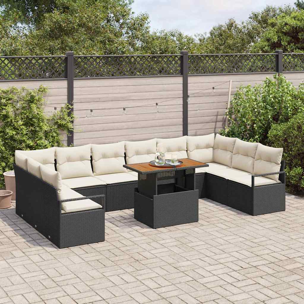 Set Divano da Giardino con cuscino 11 pcs Nero e Crema | homemem39