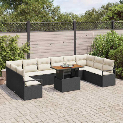 Set Divano da Giardino con cuscino 11 pcs Nero e Crema | homemem39