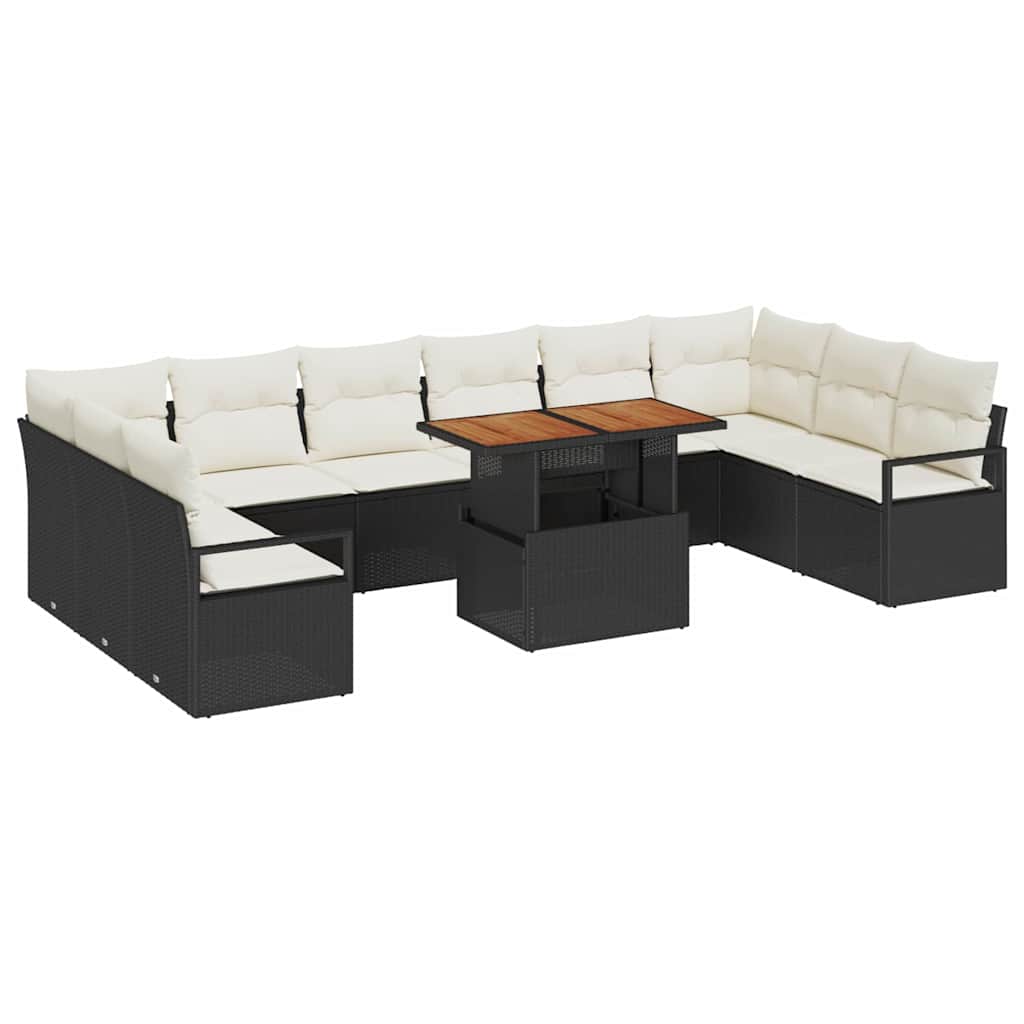 Set Divano da Giardino con cuscino 11 pcs Nero e Crema | homemem39
