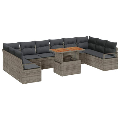 Set Divano da Giardino con cuscino 11 pcs Grigio e Marrone | homemem39