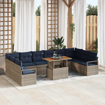 Set da Pranzo per Giardino con cuscino 11 pcs Grigio e Blu Navy | homemem39