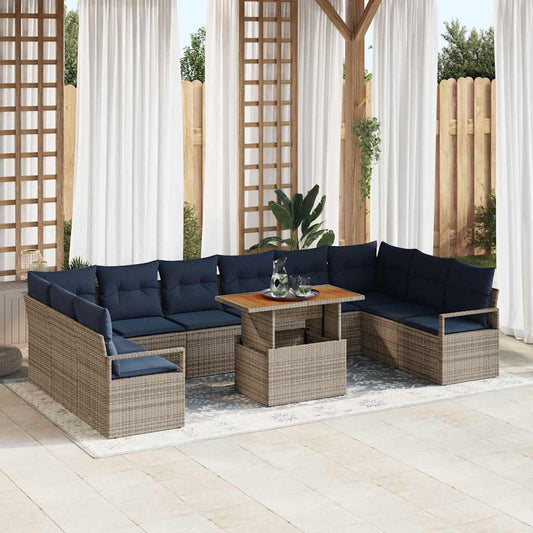 Set da Pranzo per Giardino con cuscino 11 pcs Grigio e Blu Navy