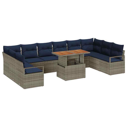 Set da Pranzo per Giardino con cuscino 11 pcs Grigio e Blu Navy | homemem39
